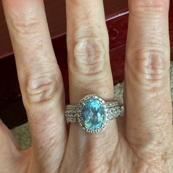 Jewelry - Sterling silver cocktail ring Aquamarine with CZ